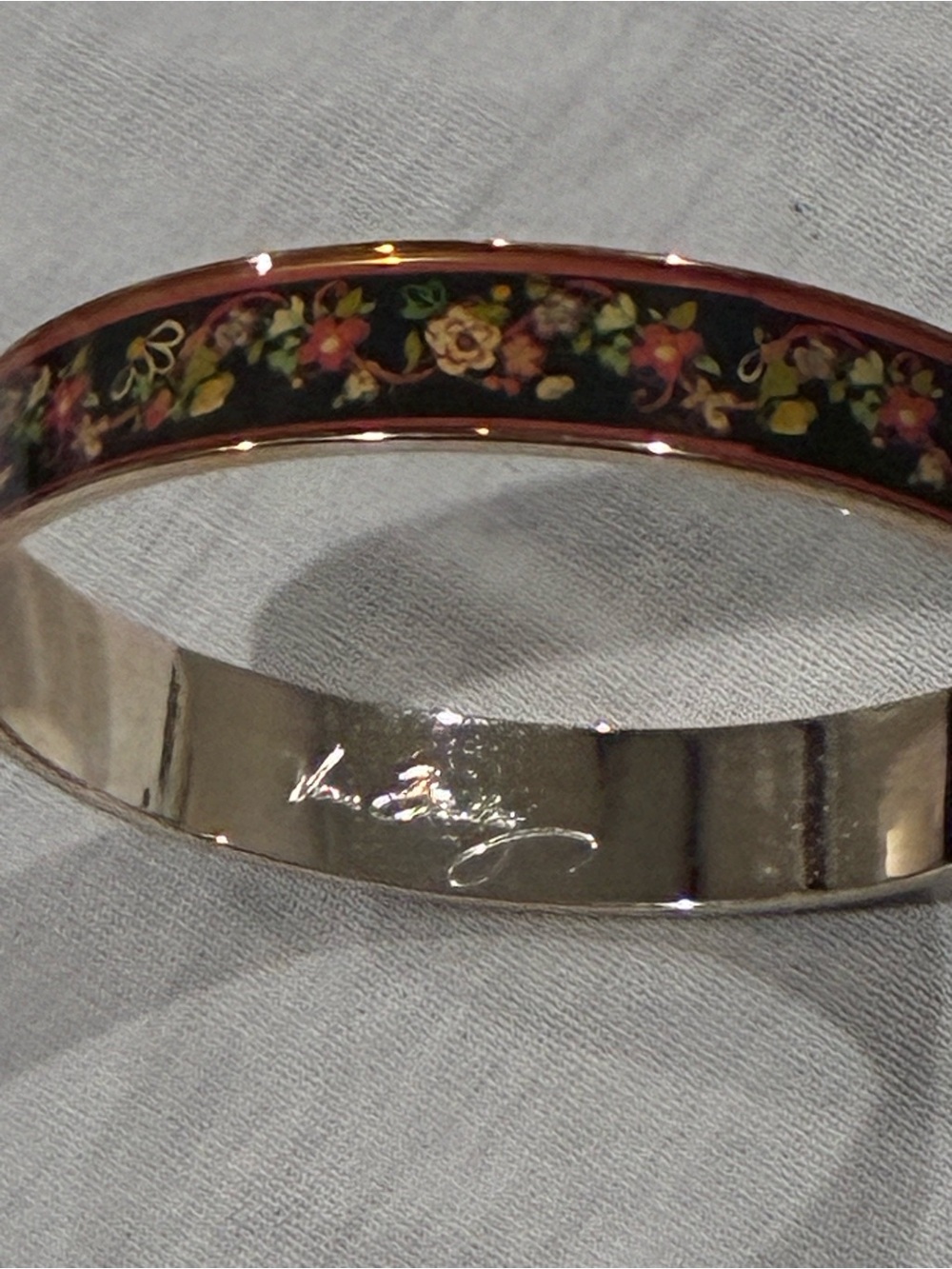 Vera Bradley Black Enamel Floral Bangle with Pink & Gold Detail